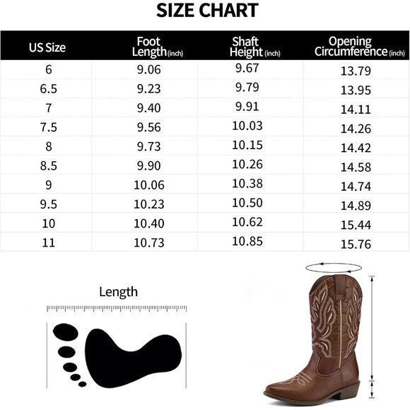 mysoft Women's Brown Western Cowboy Boots Mid Calf Pointed Toe Cowgirl Shoes - Picture 7 of 7